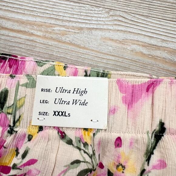 New Abercrombie Crinkle Cropped Floral Pull On Wide Leg Pant | Size XXXL Short - Picture 3 of 9